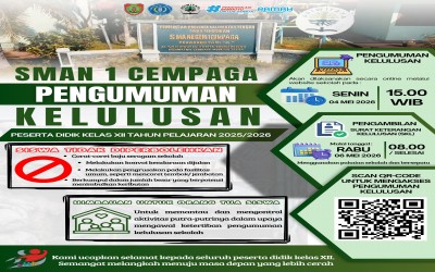 Pengumuman Kelulusan Kelas XII SMAN 1 Cempaga Digelar Daring, Sekolah Tegaskan Larangan Konvoi dan Corat-coret